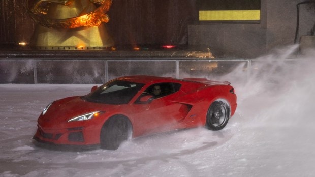 2024 Corvette E-Ray at The Rink at Rockefeller Center.