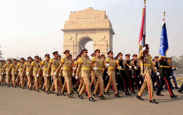 Marching down the Kartavya Path for the first time were the combined Band and Marching contingent of the Egyptian Armed Forces, led by Colonel Mahmoud Mohamed Abdel Fattah El Kharasawy. The contingent consisted of 144 soldiers, representing the main branches of the Egyptian Armed Forces. (Image: PTI)