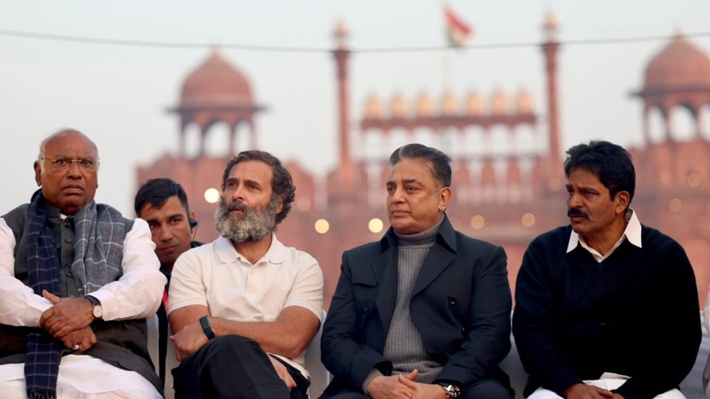 Rahul Gandhi with Kamal Haasan. (Photo: Facebook/Bharat Jodo) Rahul Gandhi with Kamal Haasan. (Photo: Facebook/Bharat Jodo)