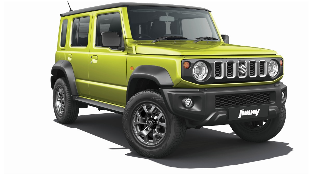 This is the Kinetic Yellow colour variant of the new Jimny. Its roof is finished in a Bluish Black shade.