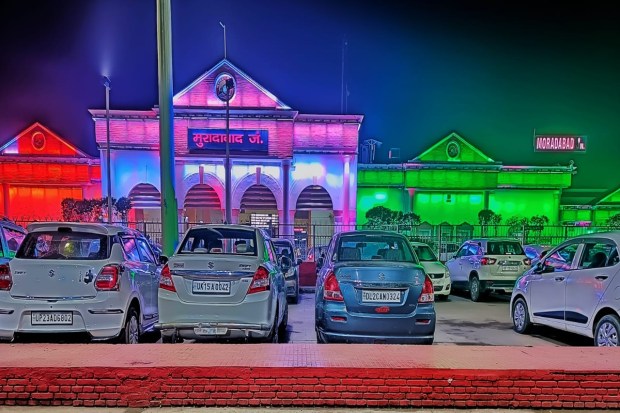 Moradabad railway station illuminated with lights on the eve of Republic Day (Image: Twitter/Northern Railway)