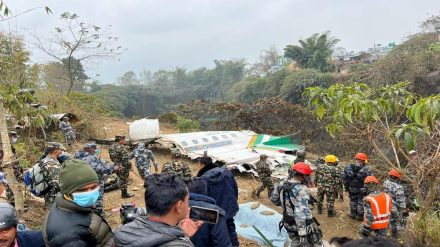 Rescue teams work to retrieve bodies from the wreckage of the crash of a Yeti Airlines operated aircraft, in Pokhara, Nepal January 16, 2023. REUTERS/Krishna Mani Baral.