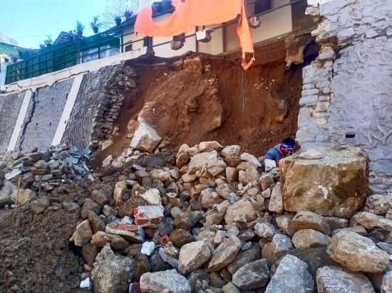 Landslide in the Joshimath of Chamoli district of Uttarakhand. (PTI Photo)