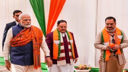 Prime Minister Narendra Modi with BJP National President JP Nadda arrives for the second day of BJP's National Executive Meet, at NDMC Convention Centre in New Delhi, Tuesday, Jan. 17, 2023. BJP Madhya Pradesh President VD Sharma is also seen. (PTI Photo/Kamal Kishore)
 Prime Minister Narendra Modi with BJP National President JP Nadda arrives for the second day of BJP's National Executive Meet, at NDMC Convention Centre in New Delhi, Tuesday, Jan. 17, 2023. BJP Madhya Pradesh President VD Sharma is also seen. (PTI Photo/Kamal Kishore)
