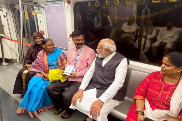 Prime Minister Narendra Modi takes metro ride, in Mumbai, Thursday, Jan. 19, 2023. (PTI Photo) 