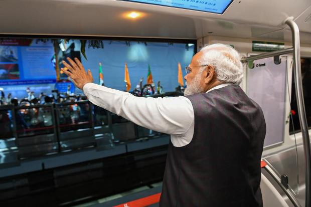 Prime Minister Narendra Modi takes metro ride from Gundavali Metro Station to Mogra, in Mumbai, Thursday, Jan. 19, 2023. (PTI Photo) 