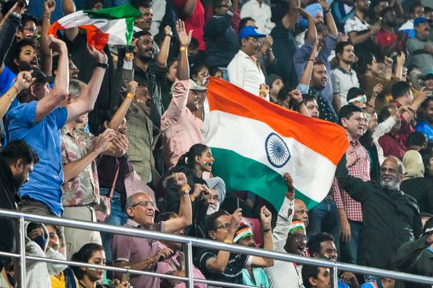 Bhubaneswar: Indian fans cheer during the penalty shootout against New Zealand, in the 2023 Men's FIH Hockey World Cup match in Bhubaneswar, Sunday, Jan. 22, 2023. (PTI Photo/Gurinder Osan)