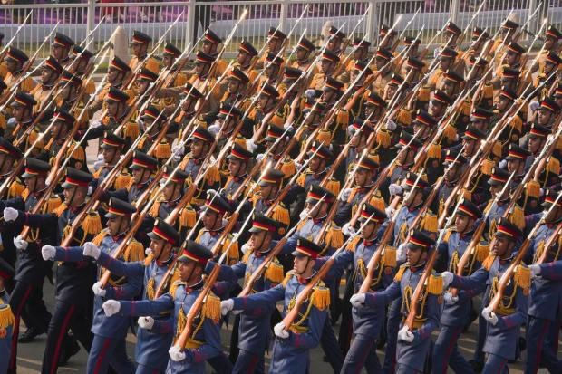 New Delhi: A contingent of the Egyptian Military marches past during the full dress rehearsal of the Republic Day Parade 2023, at Kartavya Path in New Delhi, Monday, Jan. 23, 2023. (PTI Photo)