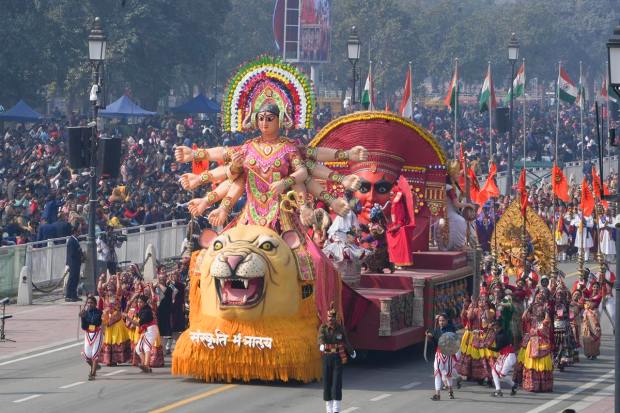 New Delhi: Ministry of Culture tableau on display during the full dress rehearsal of the Republic Day Parade 2023, at Kartavya Path in New Delhi, Monday, Jan. 23, 2023. (PTI Photo)