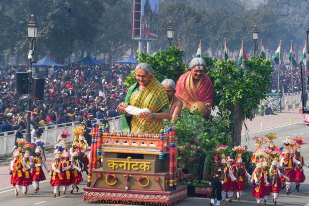 New Delhi: Karnataka tableau on display during the full dress rehearsal of the Republic Day Parade 2023, at Kartavya Path in New Delhi, Monday, Jan. 23, 2023. (PTI Photo)