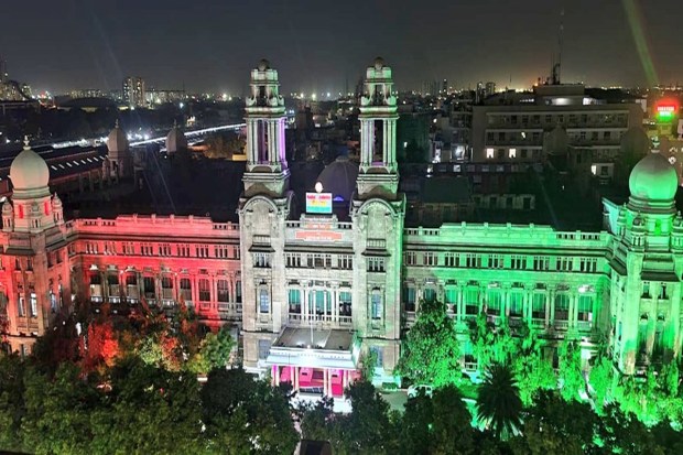 Southern Railway Headquarters building adorns beautiful facade lighting marking R-Day celebrations (Image: Twitter/Southern Railway)