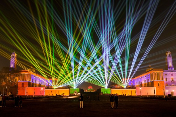 India celebrated its 74th Republic Day on Thursday with much fervour. In evening, the Rashtrapati Bhavan, North Block, South Block and India Gate were illuminated with laser light. (PTI photo)