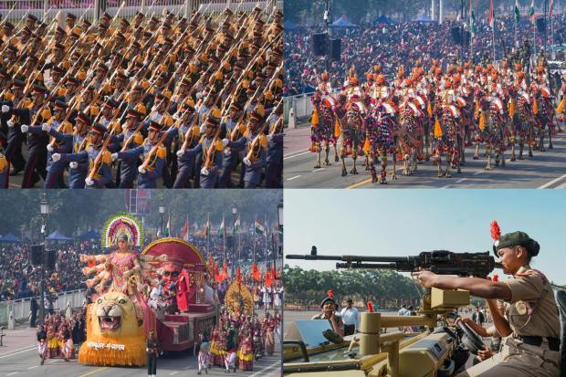 Ahead of India's 76th Republic Day, the full dress rehearsal parade of 23 tableaux, including 17 from states and Union Territories and six from ministries and departments took place at the Vijay Chowk at 10.30 am. the Egyptian military contingent  of 144 personnel also took the dress rehearsal for the Republic Day parade at Kartavaya Path in Delhi. The parade later proceeded towards the Red Fort. Delhi Traffic Police has also issued an advisory in which people have been advised to stay away from the parade route from 9:30 am till noon. (PTI Photos)