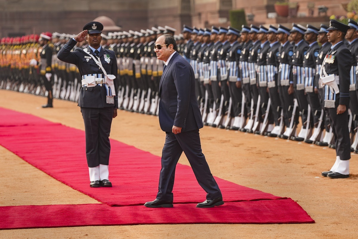 Egyptian President Abdel Fattah El-Sisi inspects a guard of honour during his ceremonial reception. (PTI photo)