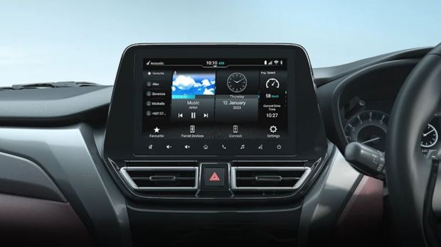 The Maruti Suzuki Fronx gets a 9-inch infotainment system with smartphone connectivity, navigation, and the carmaker's connected car tech.