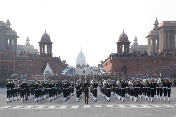 Glimpses of rehearsal of Beating the Retreat Ceremony 2023 parade on Vijay Chowk, New Delhi on Wednesday, 18 Jan 2023.