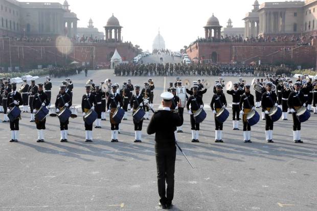 Glimpses of rehearsal of Beating the Retreat Ceremony 2023 parade on Vijay Chowk, New Delhi on Wednesday, 18 Jan 2023.
