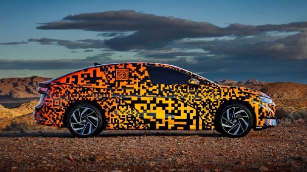 The company will provide a glimpse of its first fully electric sedan based on the modular electric drive matrix (MEB), a camouflaged ID.71 EV.