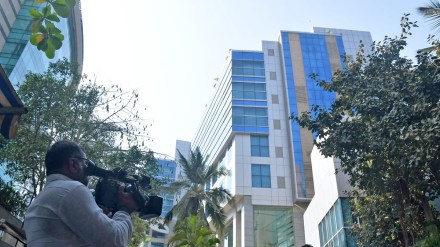 Media persons stand outside the BBC office where the survey is being conducted by Income Tax officials, in Mumbai on Tuesday. (ANI Photo)
Media persons stand outside the BBC office where the survey is being conducted by Income Tax officials, in Mumbai on Tuesday. (ANI Photo)