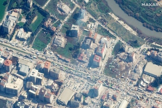 A satellite image shows collapsed buildings after an earthquake in Antakya, Turkey. (Reuters photo)