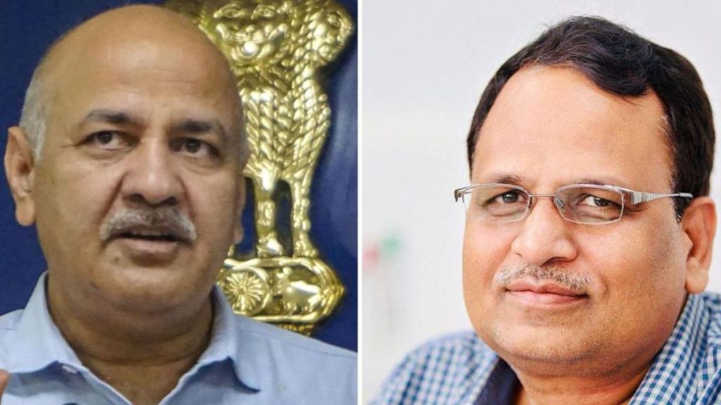 Aam Aadmi Party leaders Manish Sisodia (left) and Satyendar Jain