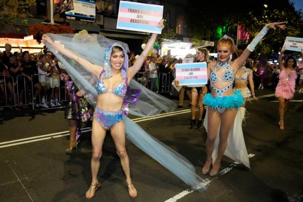 Participants perform in the 45th Anniversary Sydney Gay and Lesbian Mardi Gras Parade in Oxford Street, Sydney, Australia. (AP Photo)