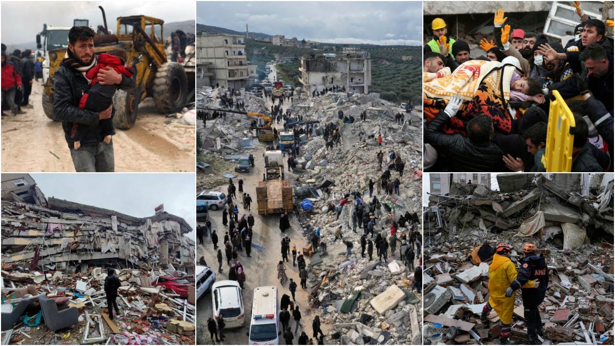 A powerful 7.8 magnitude earthquake rocked wide swaths of Turkey and Syria early Monday, toppling hundreds of buildings and killing more than 2,300 people. Hundreds were still believed to be trapped under rubble, and the toll was expected to rise as rescue workers searched mounds of wreckage in cities and towns across the area. On both sides of the border, residents jolted out of sleep by the pre-dawn quake rushed outside on a cold, rainy and snowy night. Buildings were reduced to piles of pancaked floors, and major aftershocks or new quakes, including one nearly as strong as the first, continued to rattle the region.