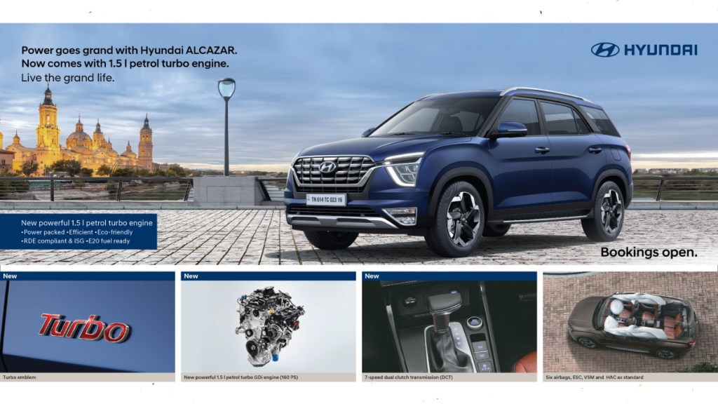 The 2023 Alcazar receives a new front grill with chrome studs merging into the design. 