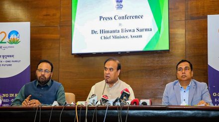 Assam Chief Minister Himanta Biswa Sarma addresses a press conference after a State Cabinet meeting regarding child marriage, at Janata Bhawan in Guwahati, Monday, Jan. 23, 2023. (PTI Photo)
