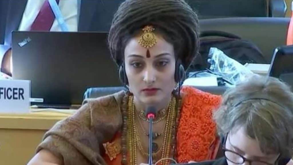 Vijayapriya Nithyananda claims to be the "Permanent Ambassador to the UN from the United States of Kailasa". (Photo: Twitter/@SriNithyananda)