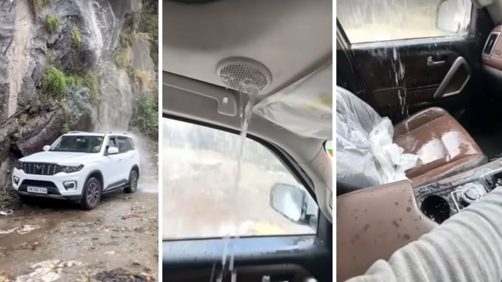 In the video, water is gushing down inside the cabin through roof-mounted speakers, cabin lamp etc.