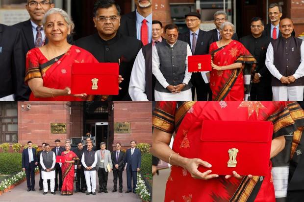 Union Finance Minister Nirmala Sitharaman has arrived for the Budget 2023-24 presentation at the Parliament House and, this time, re-iterating her love for simple yet elegant handloom sarees, has donned a red silk saree with a black and gold border detailing. Keeping it minimalist, she paired it with a gold pendant. This is also the last full budget before the 2024 Lok Sabha election.