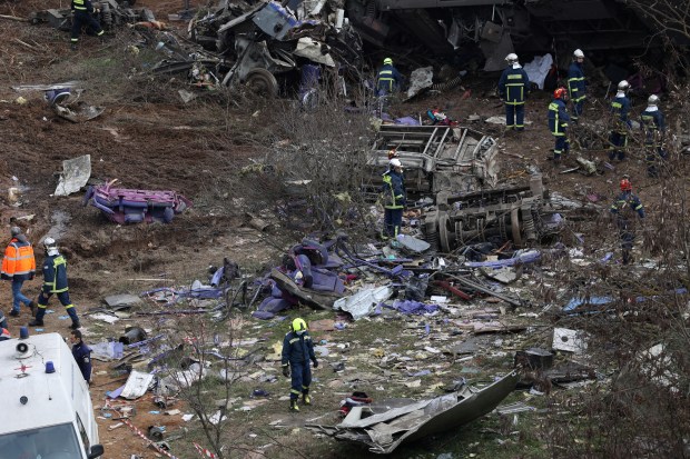 The two trains had been on the same track when they crashed into each other. Police temporarily detained the station master in Larissa and had summoned witnesses for questioning. (Reuters photo)