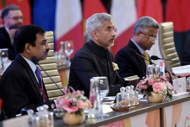 Indian External Affairs Minister Subrahmanyam Jaishankar speaks during the G20 foreign ministers' meeting in New Delhi on March 2, 2023.