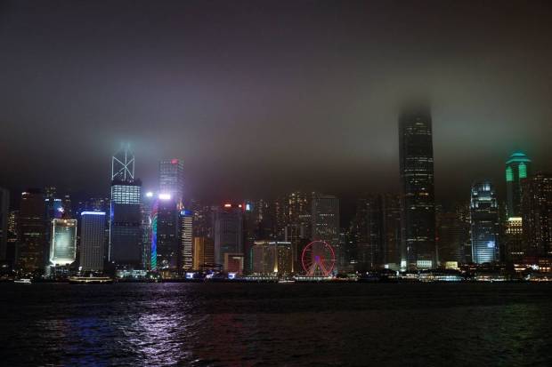 A view of the Hong Kong's Central financial district before lights are switched off to mark Earth Hour, in Hong Kong. REUTERS