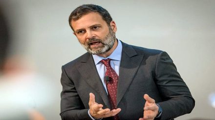 Congress leader Rahul Gandhi delivering a lecture at Cambridge Judge Business School as a Visiting Fellow, on Thursday. (ANI Photo)
