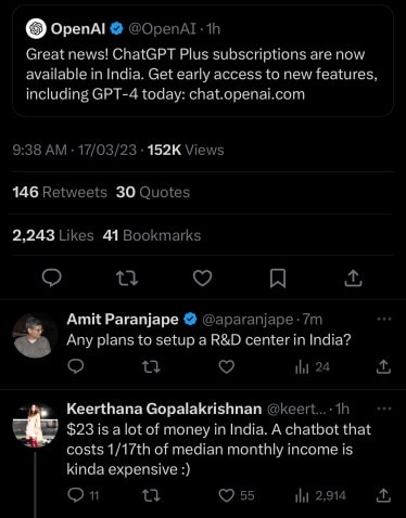 ChatGPT Plus Google response