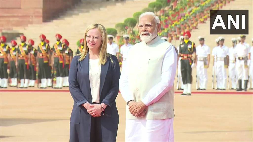 Italy PM Giorgia Meloni with PM Modi