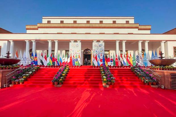 New Delhi: Flags of participating countries put up for the G20 Foreign Ministers' Meeting, at RBCC in New Delhi, Thursday, March 2, 2023. (PTI Photo)
