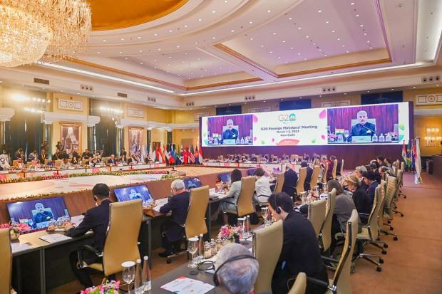 New Delhi: First session of the G20 Foreign Ministers' Meeting underway at RBCC, in New Delhi, Thursday, March 2, 2023. (PTI Photo)