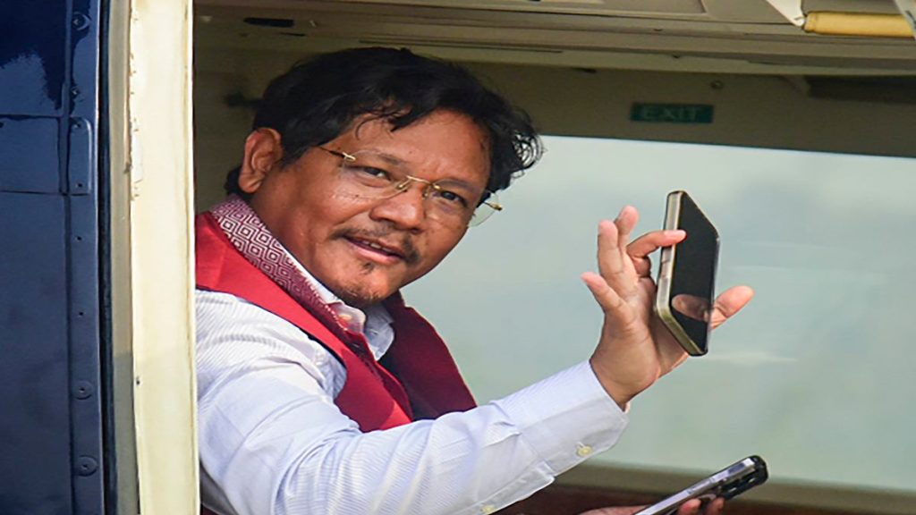 Meghalaya Chief Minister and NPP Chief Conrad Sangma leaves for Shillong after his victory in Assembly elections, in Tura, Thursday, Mar 2, 2023. (PTI Photo)  Meghalaya Chief Minister and NPP Chief Conrad Sangma leaves for Shillong after his victory in Assembly elections, in Tura, Thursday, Mar 2, 2023. (PTI Photo)