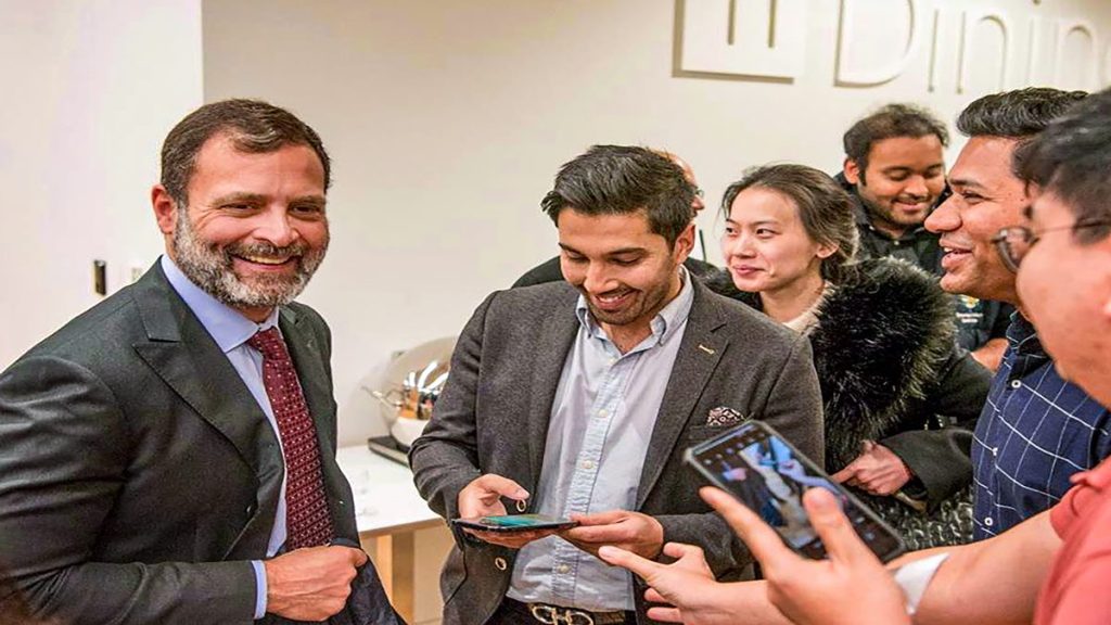 Congress leader Rahul Gandhi, interacting with people at Cambridge in London, United Kingdom. (PTI Photo)