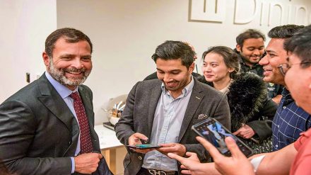 Congress leader Rahul Gandhi, interacting with people at Cambridge in London, United Kingdom. (PTI Photo) Congress leader Rahul Gandhi, interacting with people at Cambridge in London, United Kingdom. (PTI Photo)