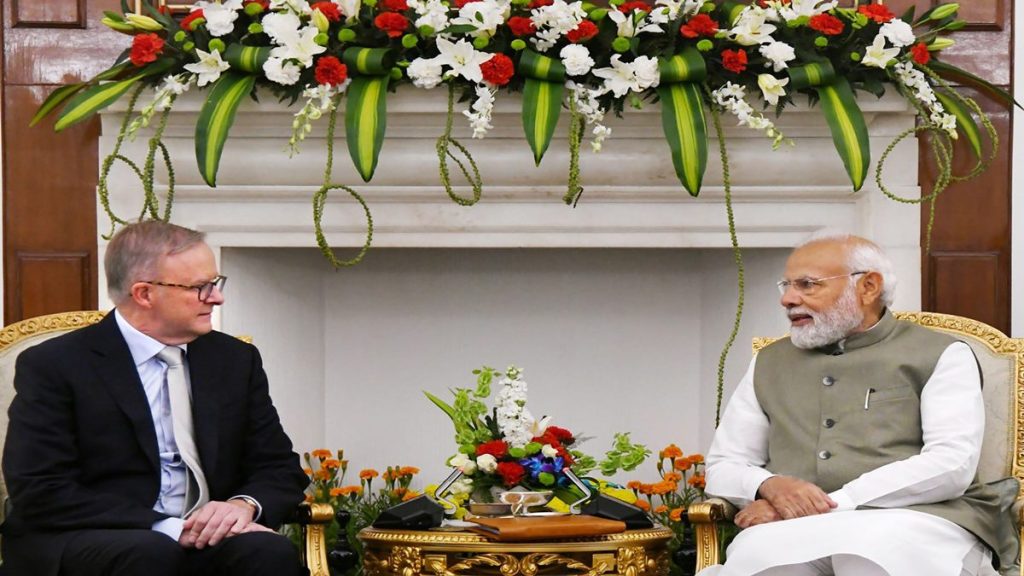 Prime Minister Narendra Modi in a meeting with Prime Minister of Australia Anthony Albanese, in New Delhi, Friday, March 10, 2023. (PTI Photo) Prime Minister Narendra Modi in a meeting with Prime Minister of Australia Anthony Albanese, in New Delhi, Friday, March 10, 2023. (PTI Photo)