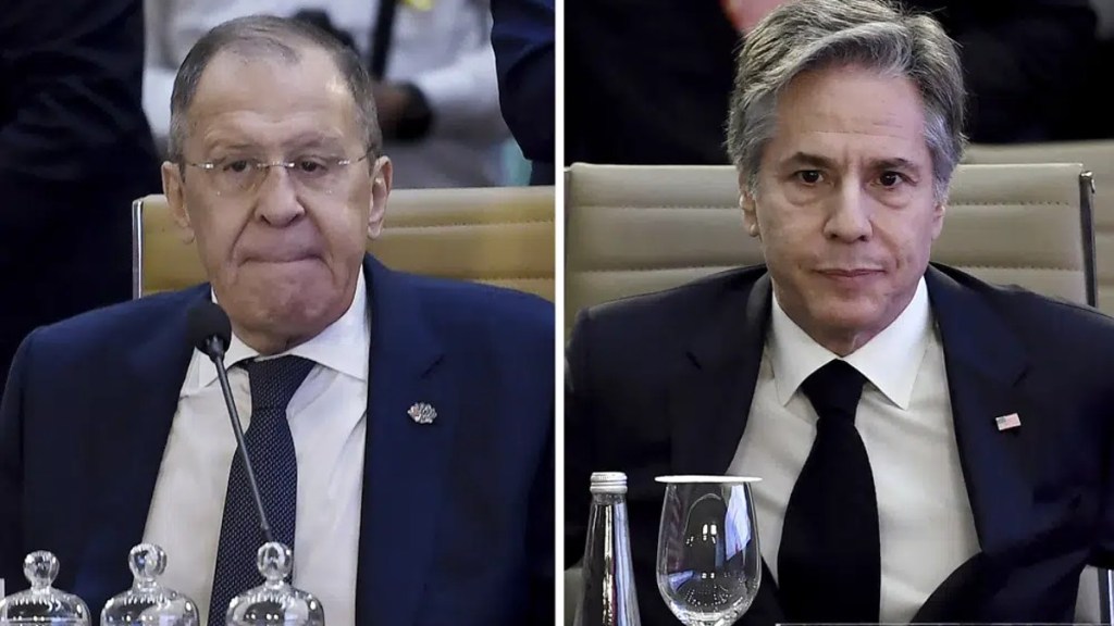 U.S. Secretary of State Antony Blinken and Russian Foreign Minister Sergey Lavrov talked briefly on the sidelines of G20 Foreign Ministers Meet in New Delhi. (Image Courtesy: AP) U.S. Secretary of State Antony Blinken and Russian Foreign Minister Sergey Lavrov talked briefly on the sidelines of G20 Foreign Ministers Meet in New Delhi. (Image Courtesy: AP)