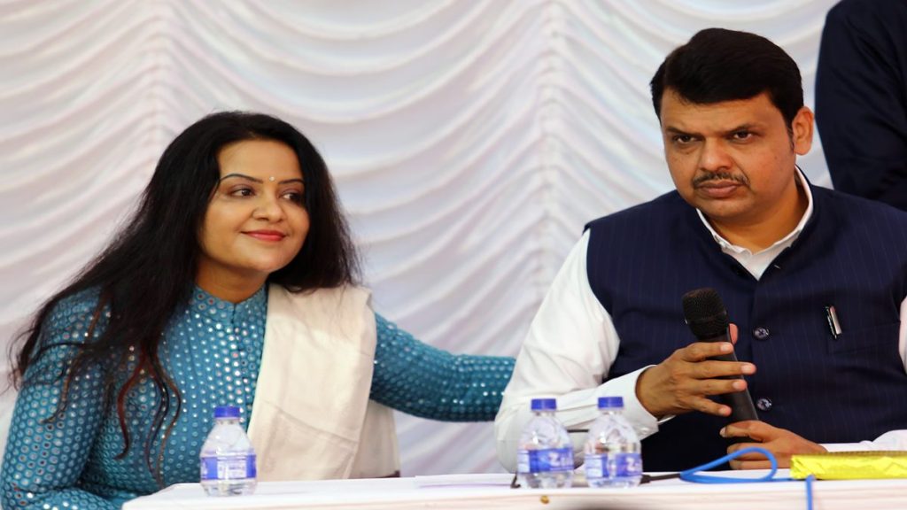 Maharashtra deputy chief minister Devendra Fadnavis along with wife Amruta Fadnavis at official residence. (Express Photo/File)

