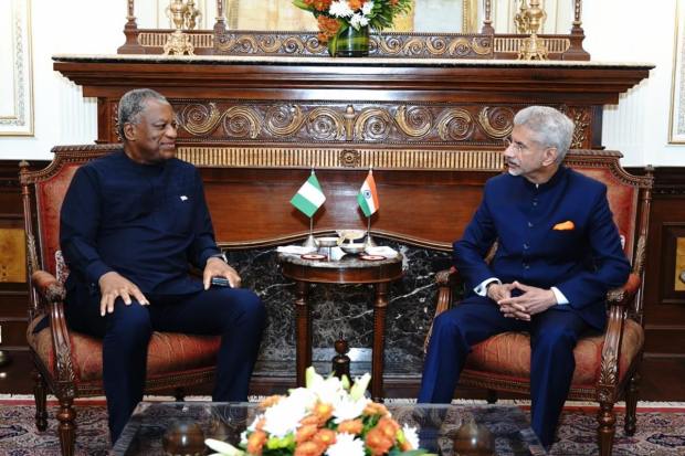 S Jaishankar meets Foreign Minister of Nigeria, Geoffrey Onyeama. Their conversation underlined India’s strong commitment to the Global South and the interests of the African Union. (Twitter/@DrSJaishankar)
