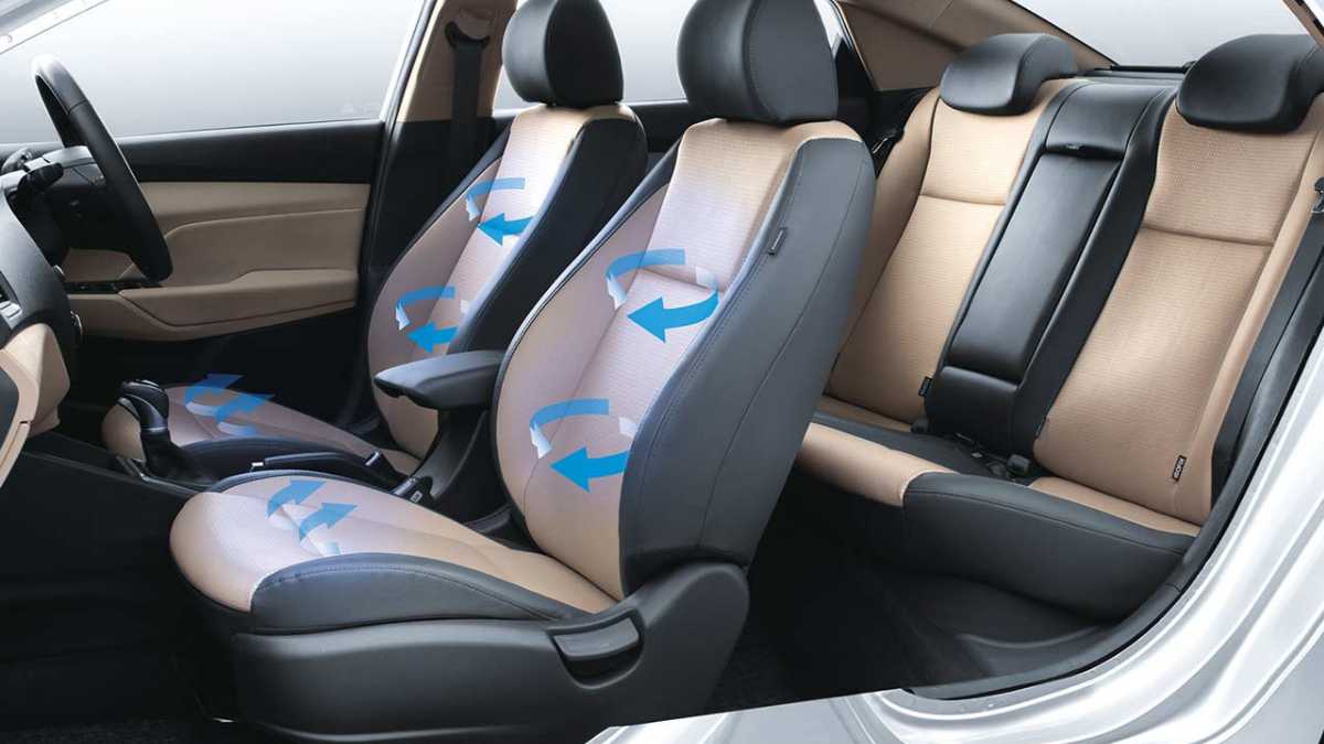 One of the many first-in-segment features of the 2023 Hyundai Verna is heated and ventilated seats at the front.