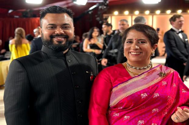 Achin Jain, Guneet Monga arrives at the Vanity Fair Oscar party after the 95th Academy Awards (Reuters Image)