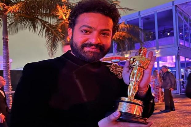 Actor Jr. NTR with the award for best original song for 'Naatu Naatu' from film 'RRR' at the Oscars 2023, in Los Angeles, USA